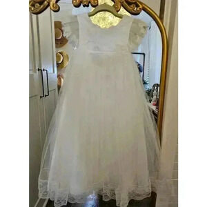 Trish Scully Girl's Size 14 White Tulle Midi Flower Girl Bridesmaids Gown